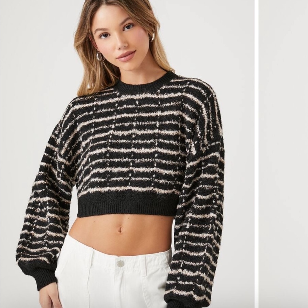 FOREVER 21 Cropped Tinsel Striped Holiday Sweater